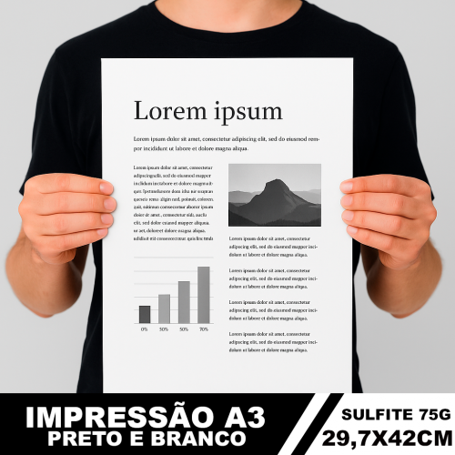 Impressão A3 Preto e Branco | Papel Sulfite 75g
