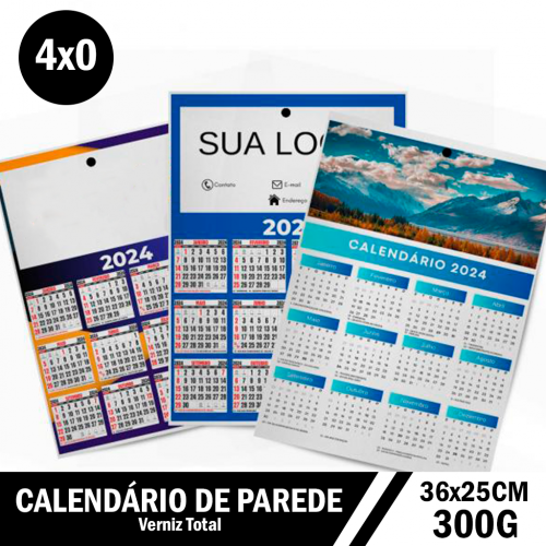 Calendário de Parede 36x25cm – Formato Horizontal com Alta Personalização