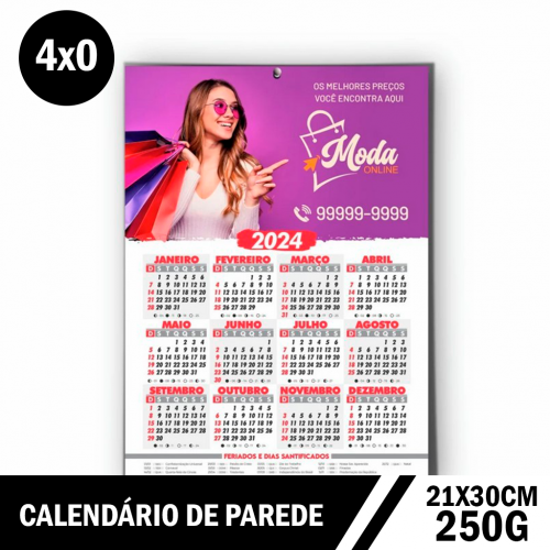 Calendário de Parede com Furo Couchê 250g – 21x30cm (A4)
