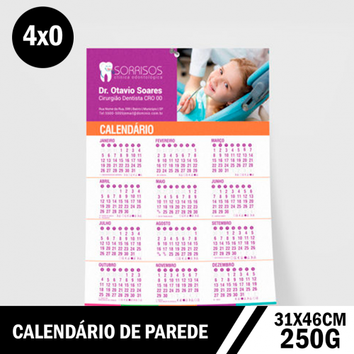 Calendário de Parede com Furo Couchê 250g – 31x46cm Grande Formato