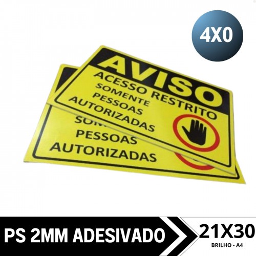 Placa PS 2MM Adesivado 21x30cm A4 4x0
